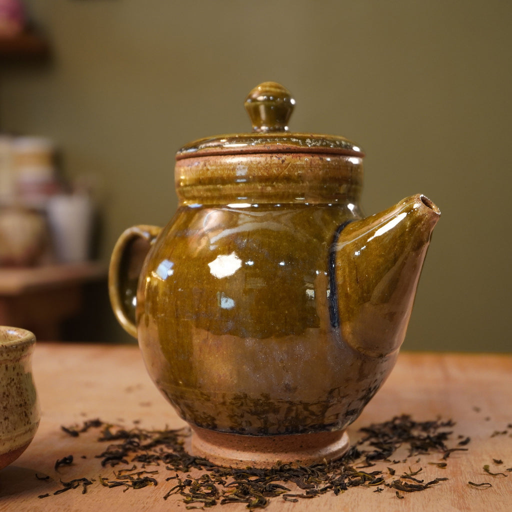 Handmade Olive Green Stoneware Teapot | Wheel-Thrown Ceramic Teapot