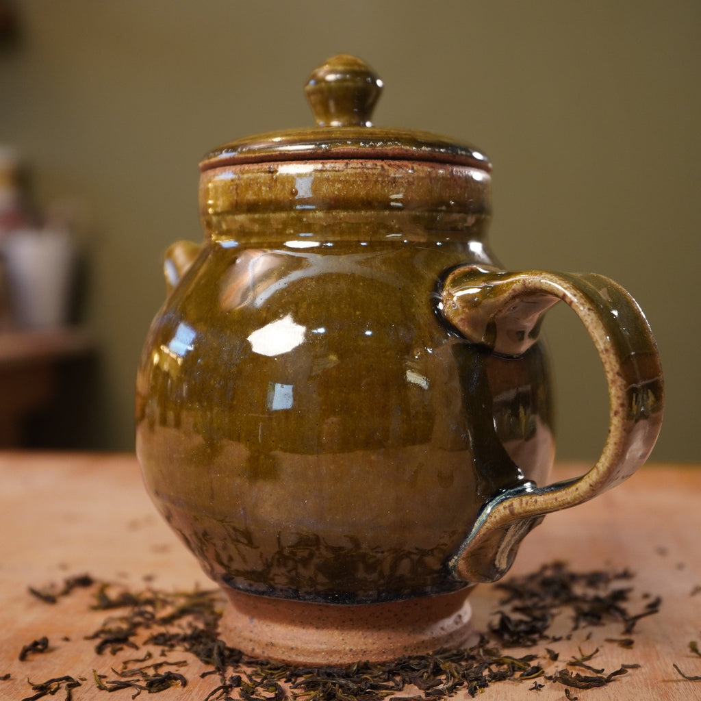 Handmade Olive Green Stoneware Teapot | Wheel-Thrown Ceramic Teapot