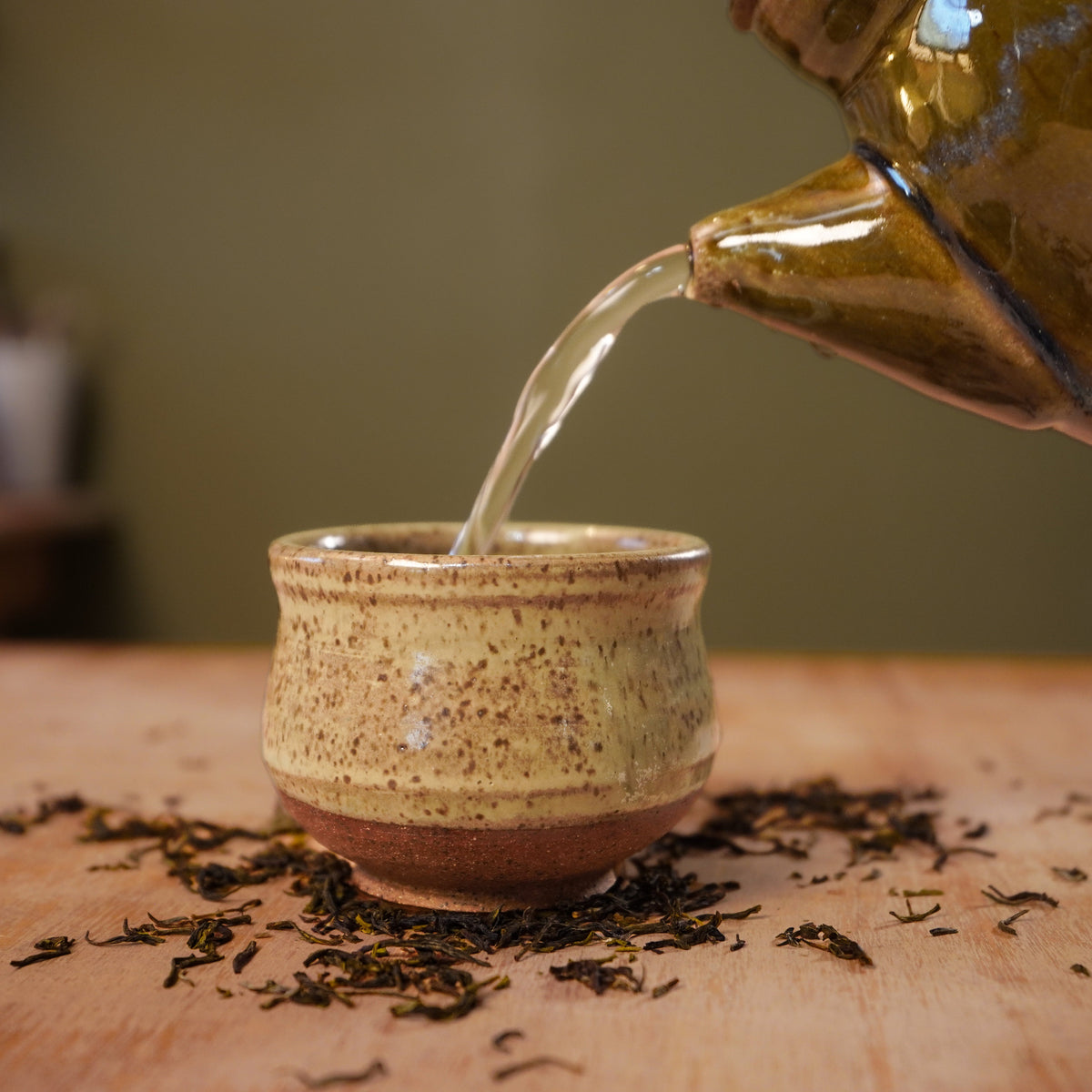 Handmade Olive Green Stoneware Teapot | Wheel-Thrown Ceramic Teapot