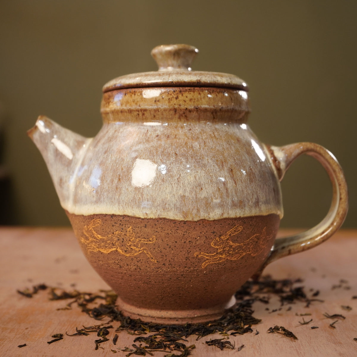 Handmade Yellow Rabbits Stoneware Teapot | Wheel-Thrown Ceramic Teapot