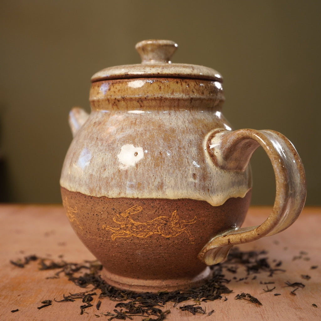 Handmade Yellow Rabbits Stoneware Teapot | Wheel-Thrown Ceramic Teapot