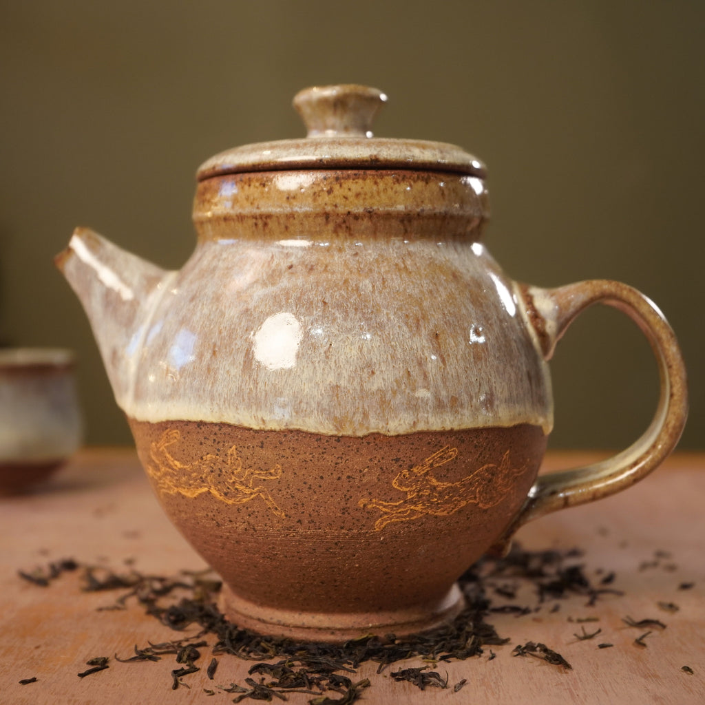 Handmade Yellow Rabbits Stoneware Teapot | Wheel-Thrown Ceramic Teapot