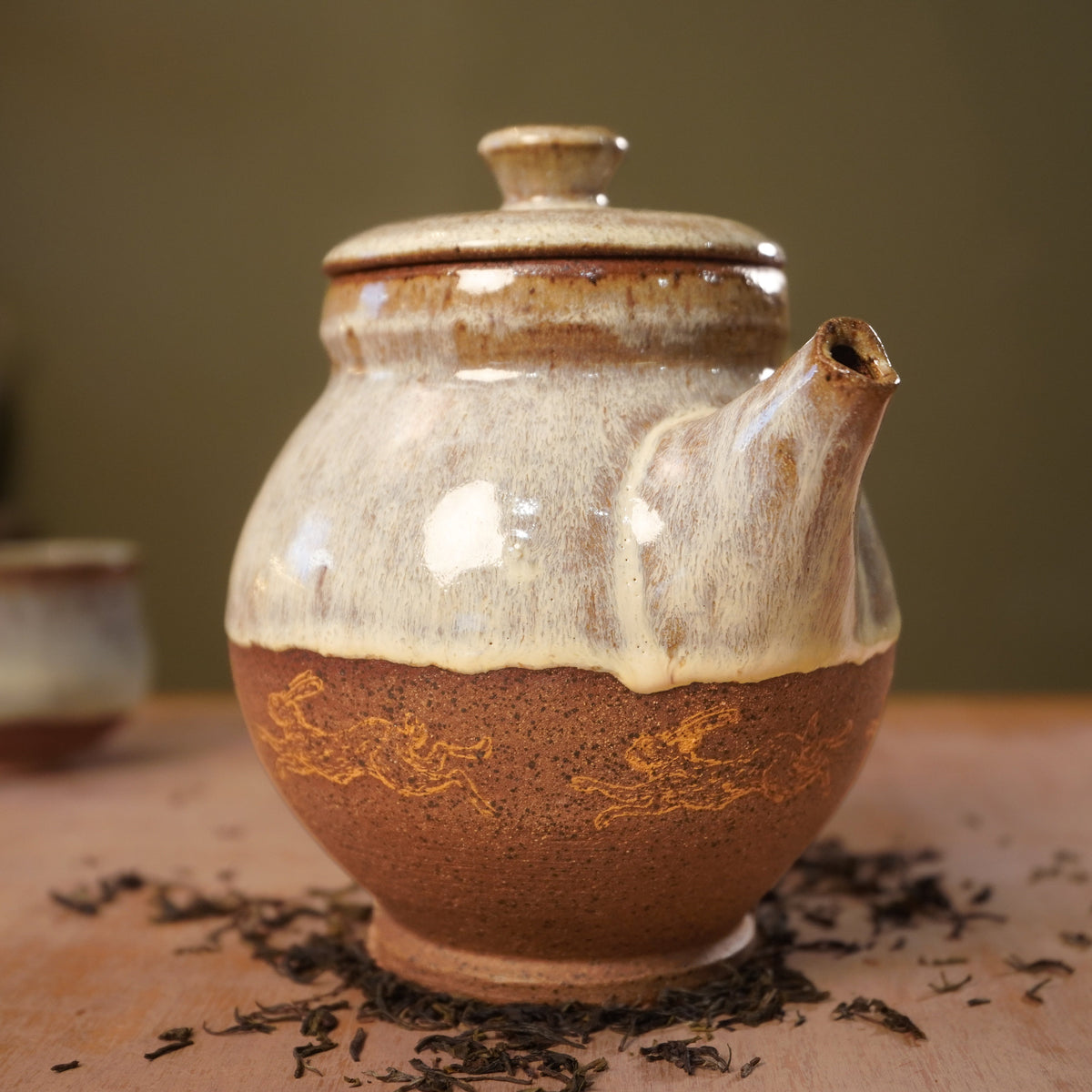 Handmade Yellow Rabbits Stoneware Teapot | Wheel-Thrown Ceramic Teapot