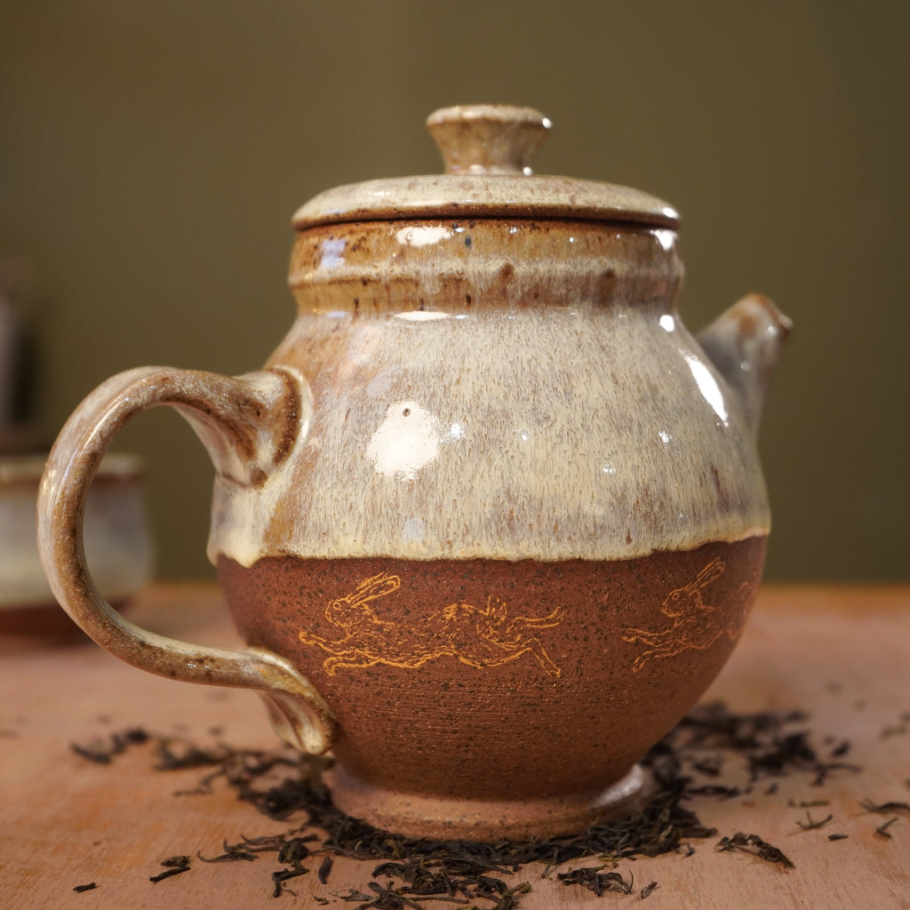 Handmade Yellow Rabbits Stoneware Teapot | Wheel-Thrown Ceramic Teapot