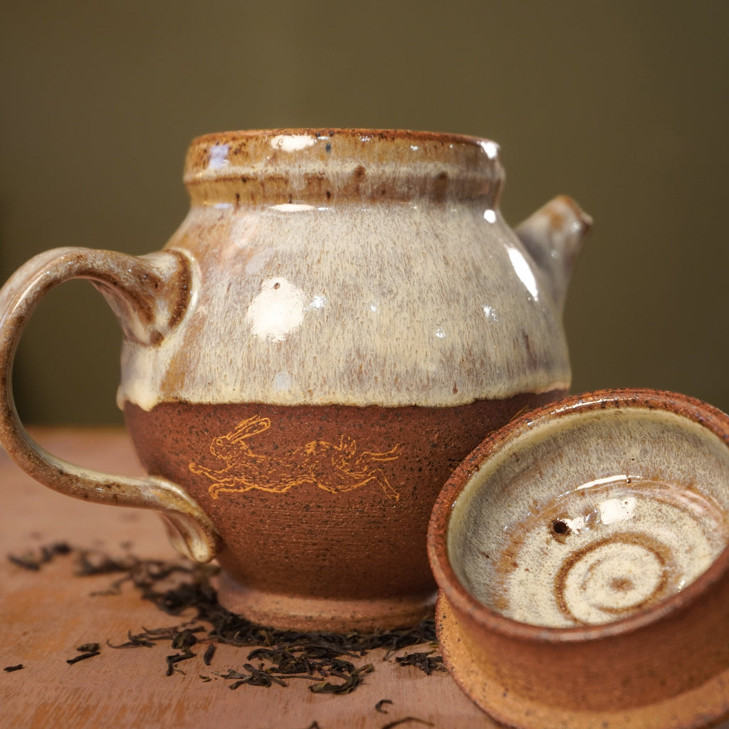 Handmade Yellow Rabbits Stoneware Teapot | Wheel-Thrown Ceramic Teapot