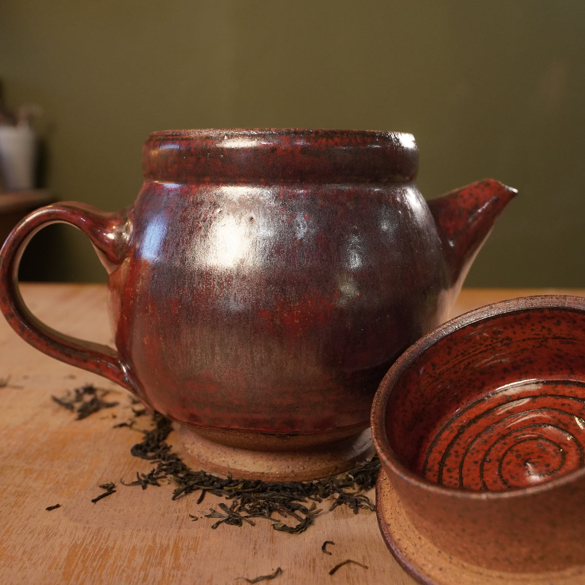 Handmade Copper Red Stoneware Teapot | Wheel-Thrown Ceramic Teapot