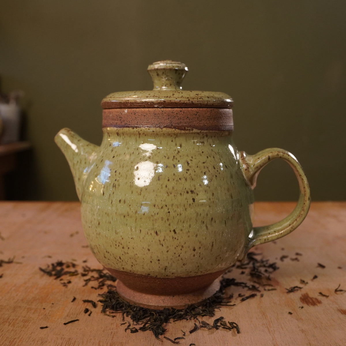 Handmade Light Green Stoneware Teapot | Wheel-Thrown Ceramic Teapot