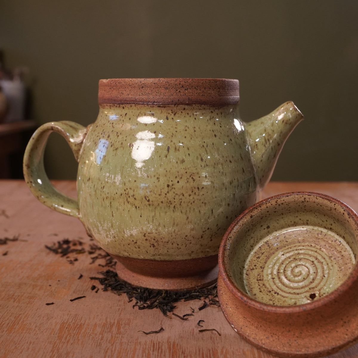 Handmade Light Green Stoneware Teapot | Wheel-Thrown Ceramic Teapot